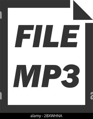 MP3 File. Black Icon Flat on white background Stock Vector