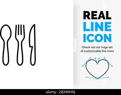 Editable line icon of a cutlery set Stock Vector