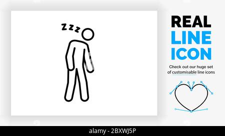 Editable line icon of a tired stick figure Stock Vector