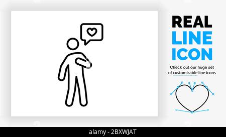 Editable line icon of a stick figure person in love Stock Vector