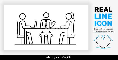 Editable real line icon of a male and female stick figure in a business meeting Stock Vector