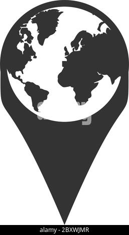 Globe pin. Black Icon Flat on white background Stock Vector