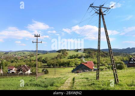 A typical polish village in Raba Wyzna, Poland. Stock Photo