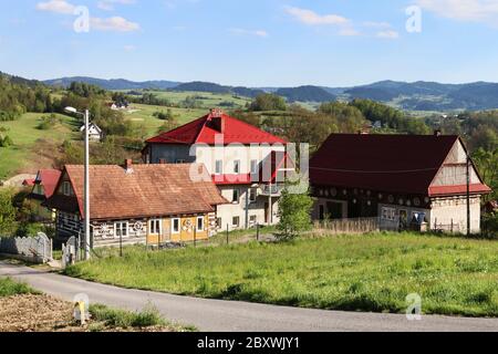 A typical polish village in Raba Wyzna, Poland. Stock Photo