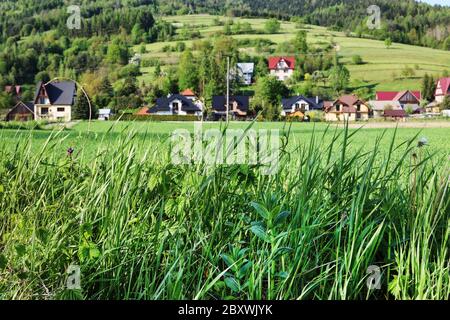 A typical polish village in Raba Wyzna, Poland. Stock Photo