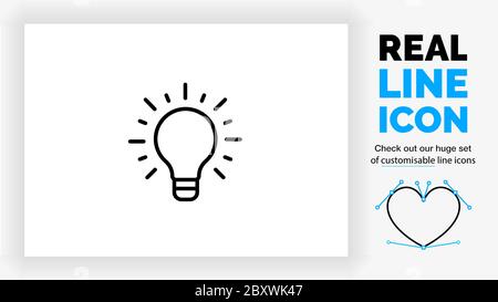 Editable line icon of a lightbulb Stock Vector