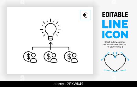 Editable line icon of crowd funding Stock Vector