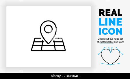 Editable line icon of a location pin on a map Stock Vector