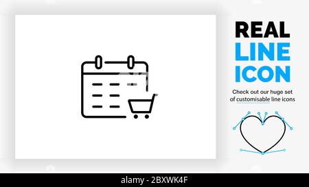 Editable line icon of a shopping cart calendar Stock Vector