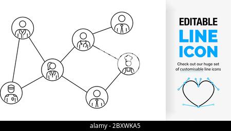 Editable line icon of people in society working together Stock Vector