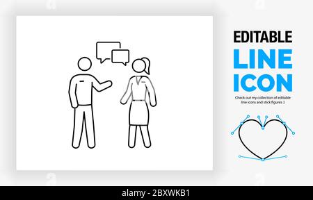 Editable line icon of two people meeting in a networking event Stock Vector