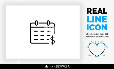 Editable line icon of a calendar with a dollar sign Stock Vector