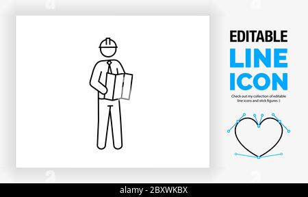 Editable line icon of an architect Stock Vector