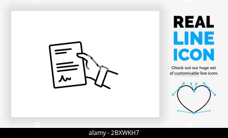 Editable line icon of a person giving a contract Stock Vector