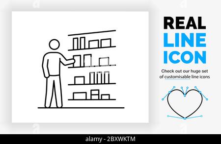 Editable real line icon of a shopping stick figure Stock Vector