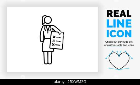 Editable line icon of a business woman handing a file Stock Vector