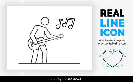 Editable line icon of a stick figure guitarist Stock Vector