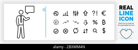 Editable real line icon of a business man talking about an idea Stock Vector