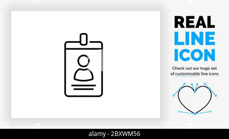 Editable line icon of an identification badge Stock Vector