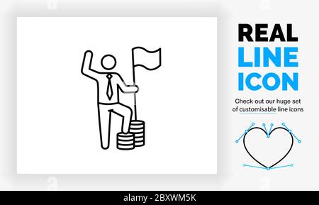 Editable line icon of a rich businessman having success Stock Vector