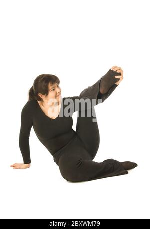 Woman doing exercises on white background Stock Photo