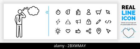Editable line icon of a stick figure businessman think about Stock Vector