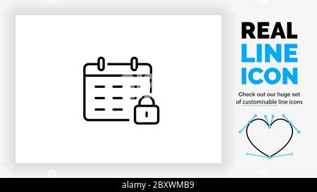 Editable line icon of a calendar with a lock Stock Vector