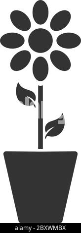 Flower pot. Black Icon Flat on white background Stock Vector
