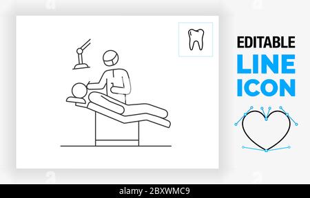 Editable line icon of a dentist and a patient Stock Vector