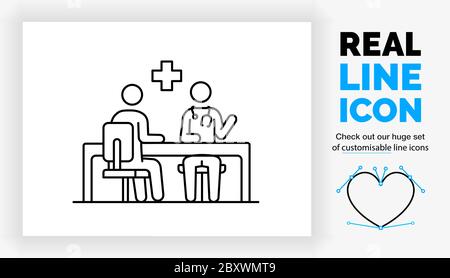 Editable real line icon of a stick figure doctor consultatio Stock Vector