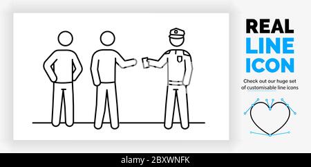 Editable line icon of a police officer giving a ticket Stock Vector
