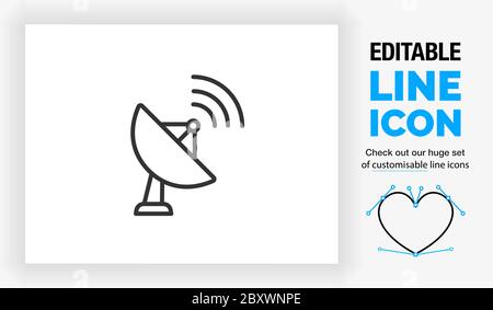 Editable line icon of a satellite dish side view Stock Vector