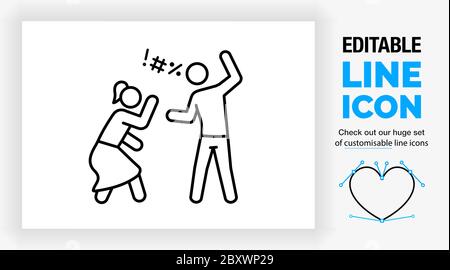 Editable line icon of domestic violence Stock Vector