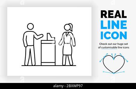 Editable real line icon of a stick figure cashier Stock Vector