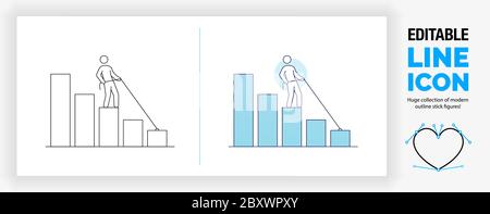 Editable line illustration of a negative downward bar graph Stock Vector