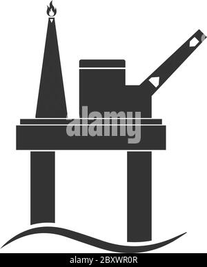 Oil platform. Black Icon Flat on white background Stock Vector