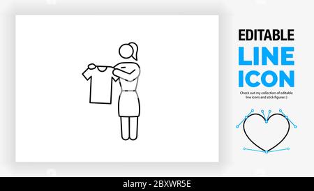 Editable line icon of a stick figure girl working in a clothing store Stock Vector