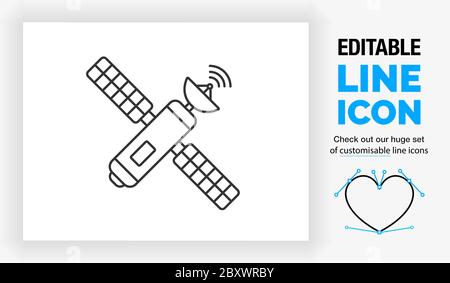 Editable line icon a satellite in space Stock Vector