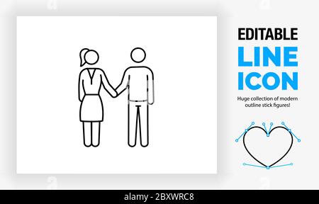 Editable line icon of stick figures holding hands Stock Vector