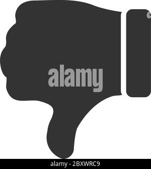 Dislike, Hand Thumb Down. Black Icon Flat on white background Stock Vector