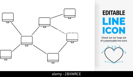 Editable line icon of a computer network Stock Vector