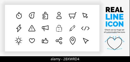 Editable line icons set, check out all my icons and stick figures! Stock Vector