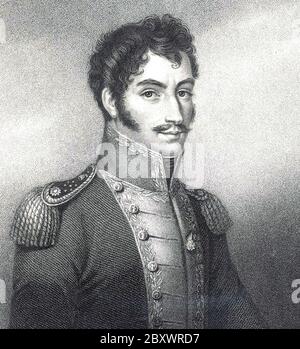 Military and political leader Simon Bolivar portrait close up isolated ...