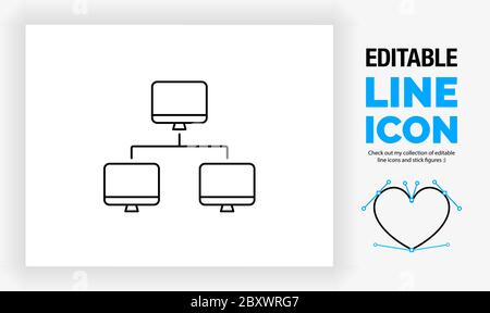 Editable line icon of a computer network Stock Vector