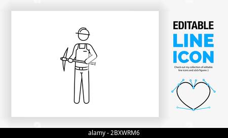 Editable line icon of a stick figure mine worker Stock Vector