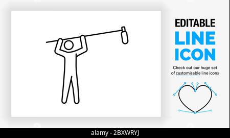 Editable line icon of a recording sound man or sound engineer holding a microphone Stock Vector
