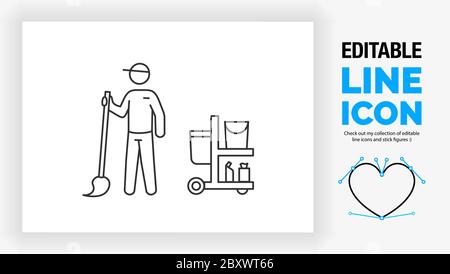 Editable line icon of a janitor Stock Vector
