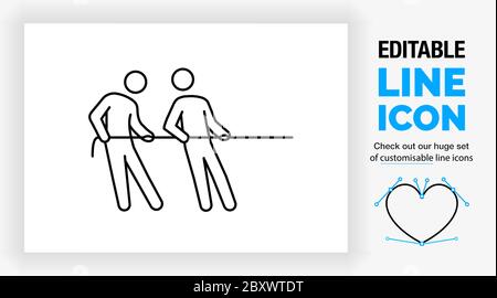 Editable line icon of two stick figures teambuilding Stock Vector