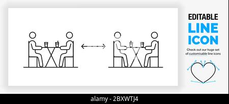 Editable line icon of people keeping social distance Stock Vector