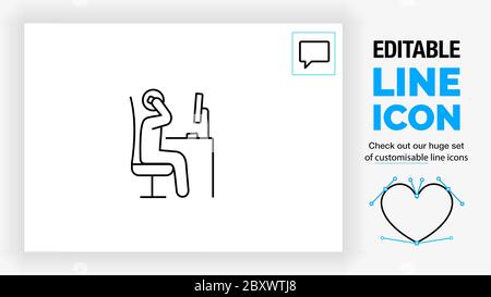 Editable line icon of a help desk stick figure Stock Vector